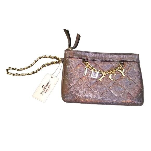 Juicy Couture womens wristlet Iridescent Pewter Quilted Chain Accent Logo New - Picture 5 of 9